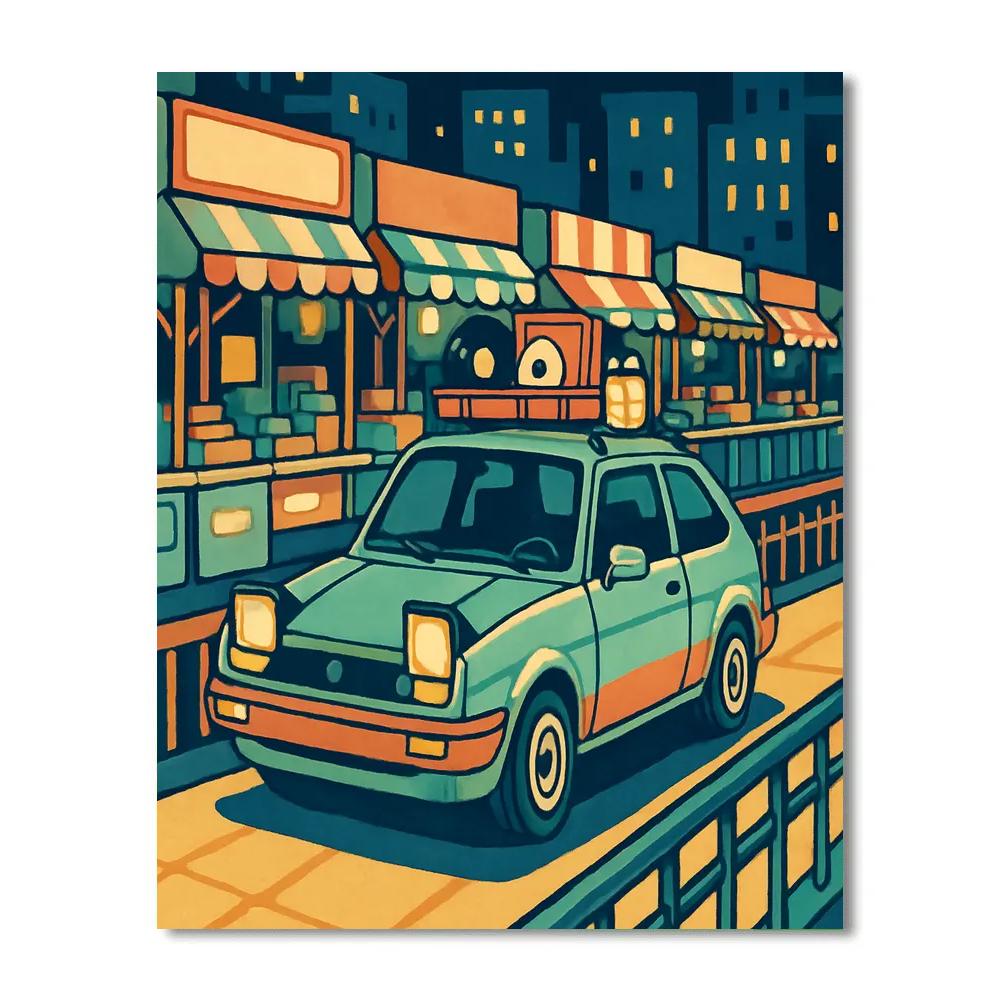 Skybridge Night Market With Cars Painting by numbers kit