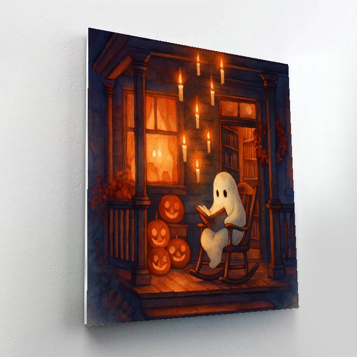 Haunted Bookshop Porch With Floating Candles paint by color