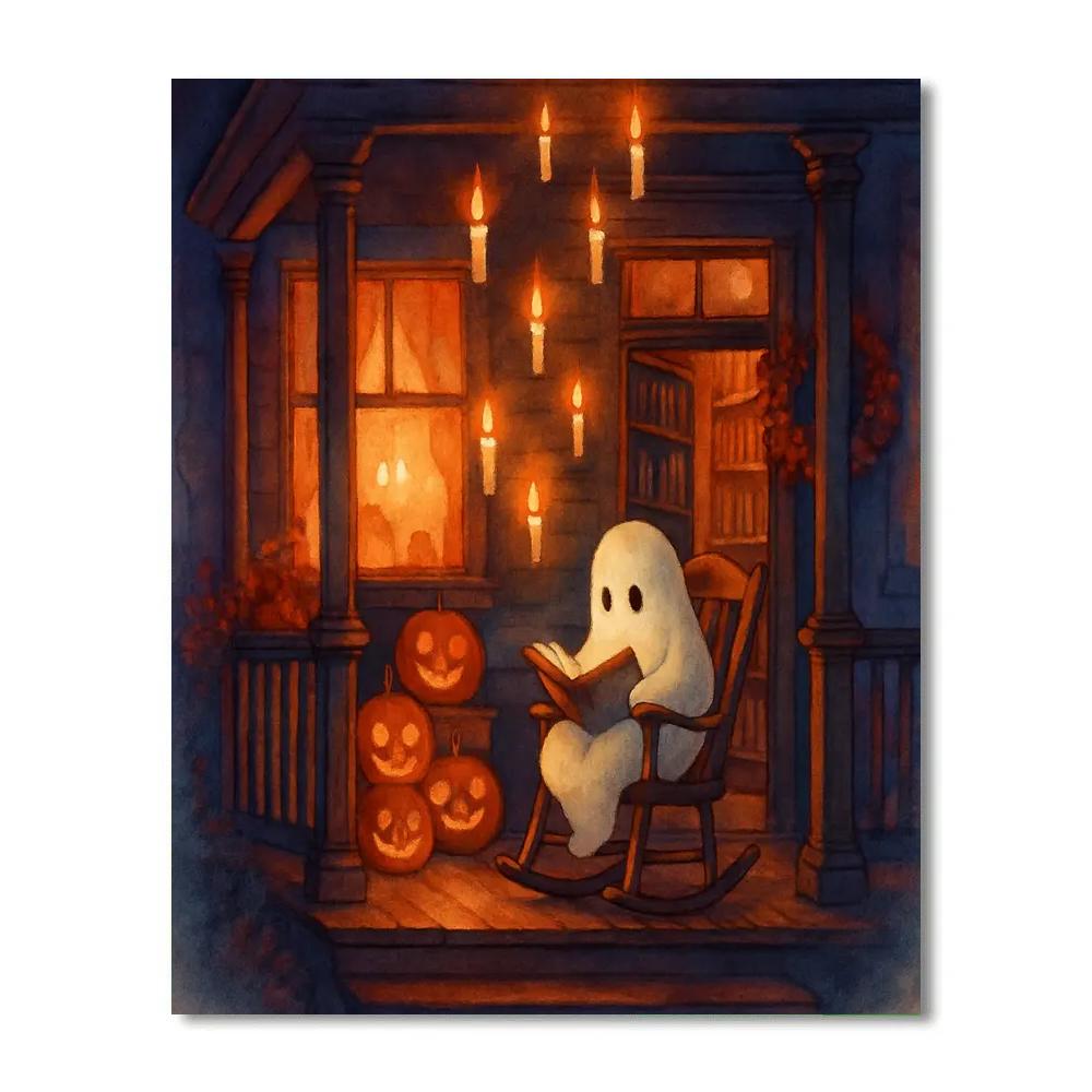 Haunted Bookshop Porch With Floating Candles paint by color