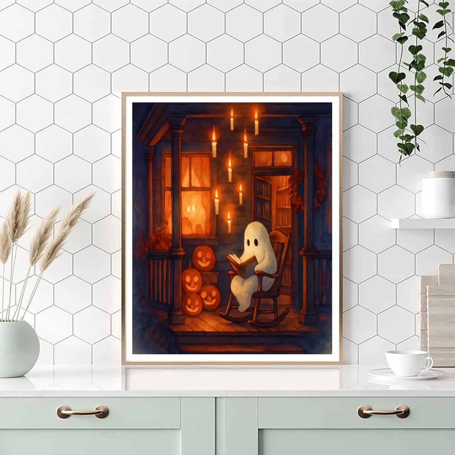Haunted Bookshop Porch With Floating Candles paint by color