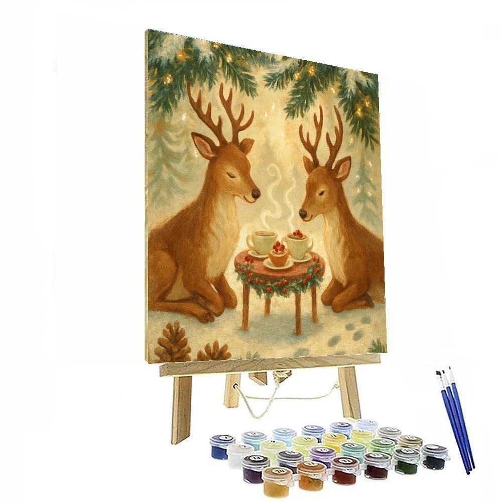 Reindeer Tea Party Under Snowy Boughs paint by numbers