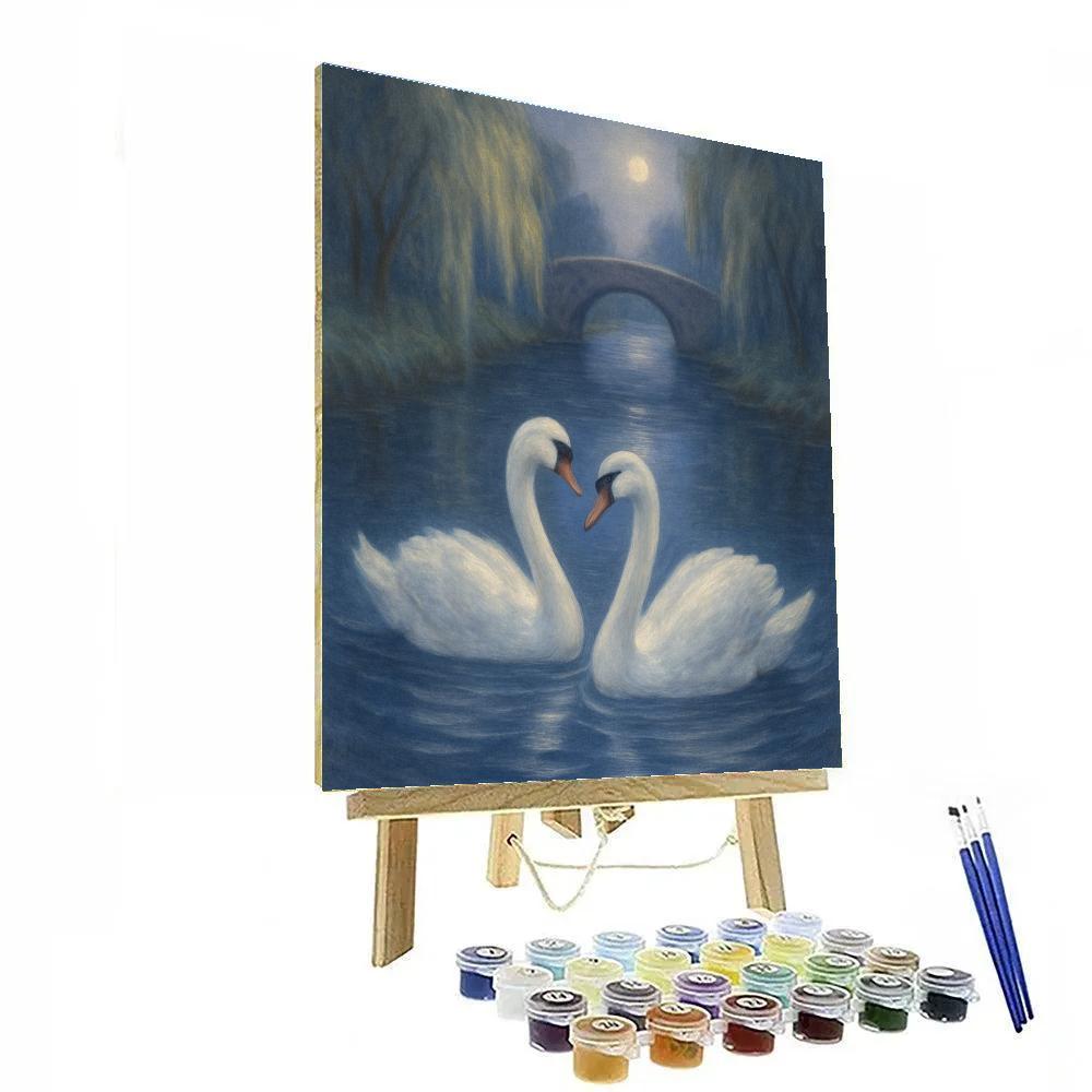 Moonlit Swans On A Quiet Canal paint by number