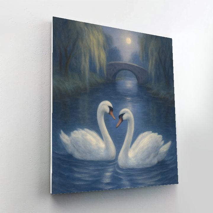 Moonlit Swans On A Quiet Canal paint by number