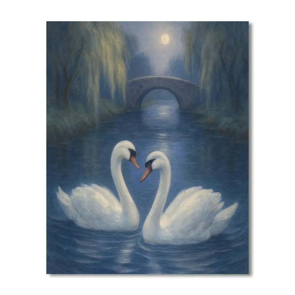 Moonlit Swans On A Quiet Canal paint by number