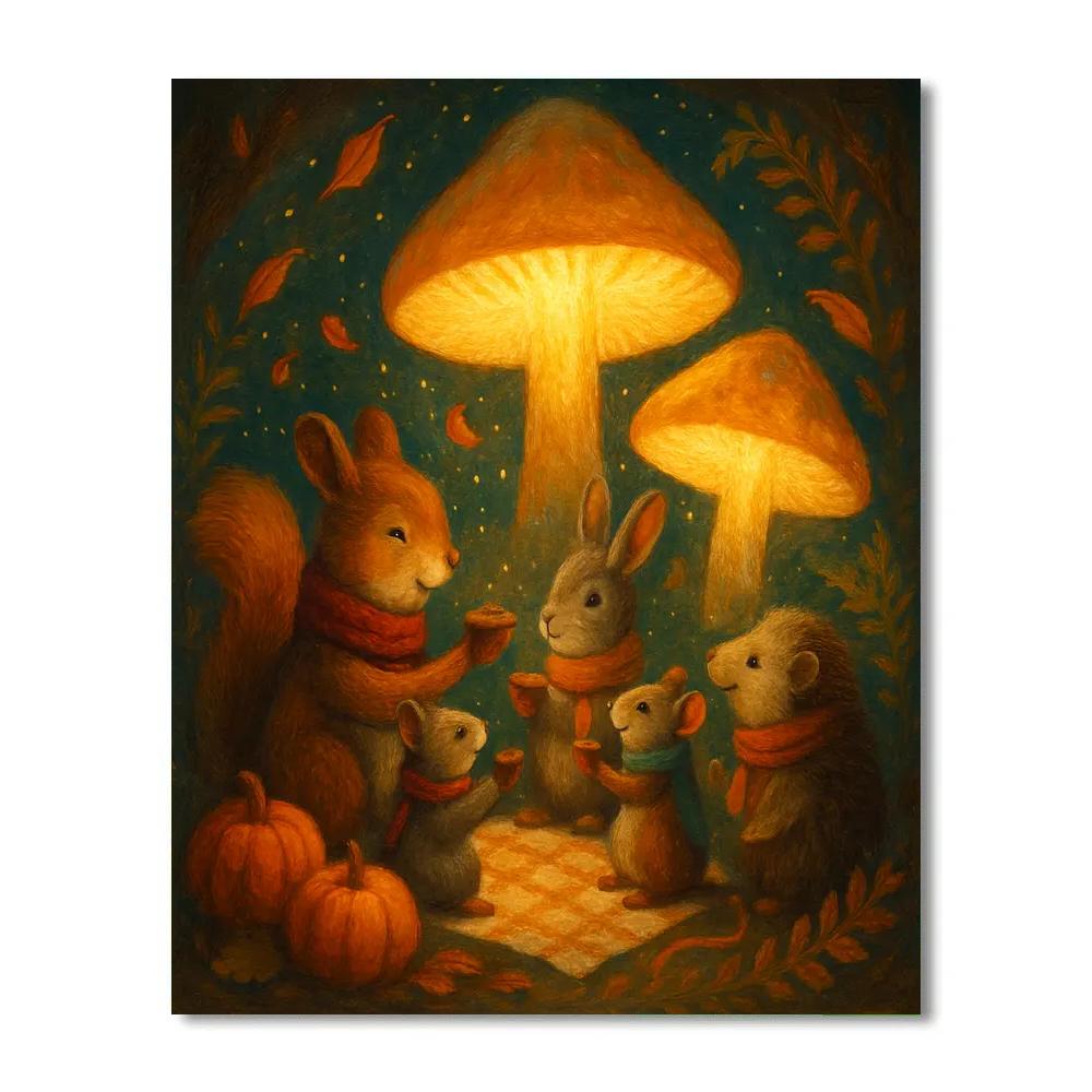 Mushroom Lantern Picnic In The Enchanted Hollow paint by number
