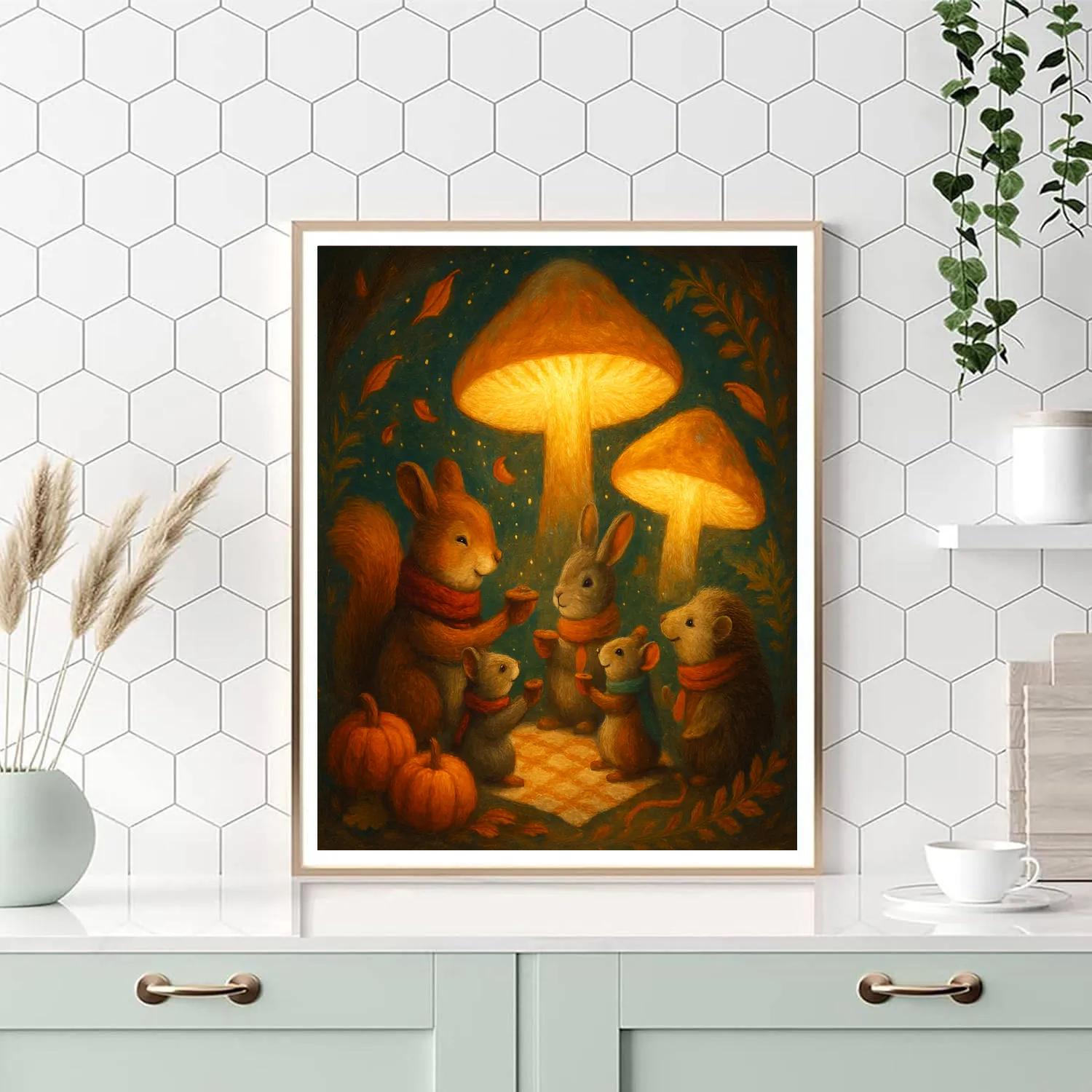 Mushroom Lantern Picnic In The Enchanted Hollow paint by number