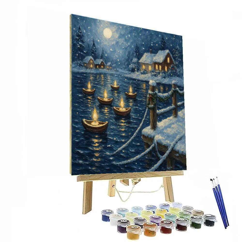 Winter Harbor Of Floating Candle Boats paint by numbers