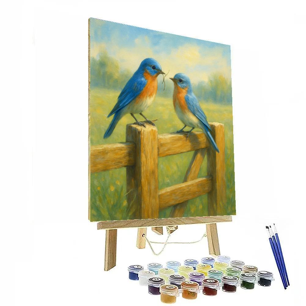 Meadow Gate Bluebirds In Early Spring paint by color