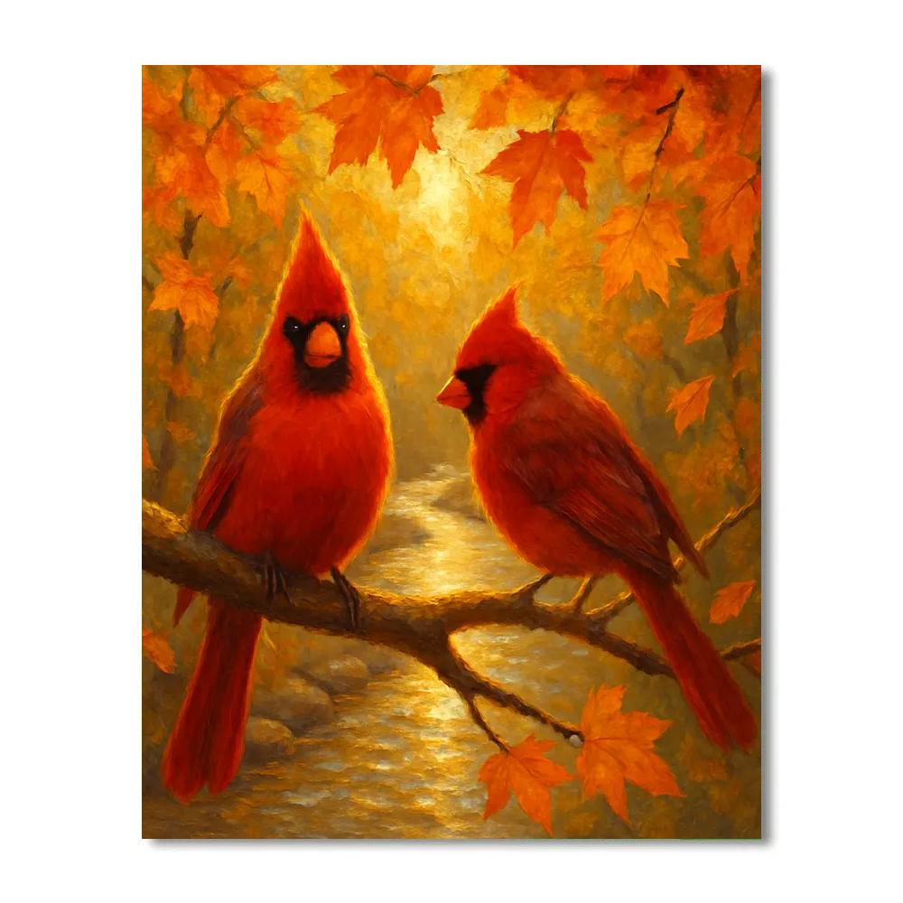 Autumn Maple Cardinals By The Creekstone painting number kit