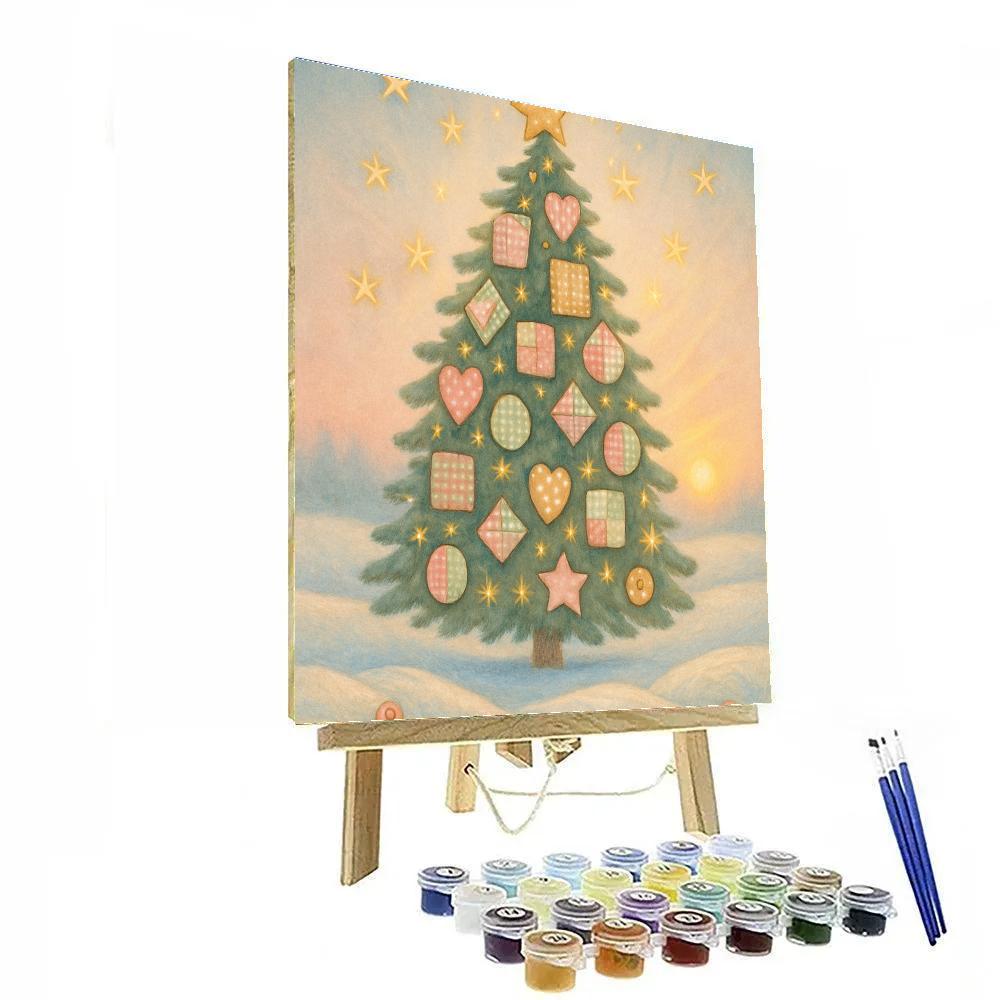 The Quilted Star Tree In Meadow Snow painting number kit