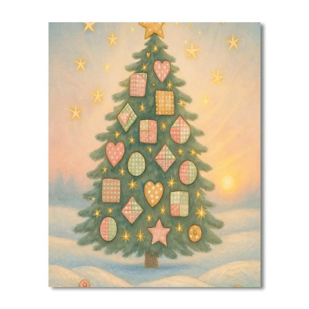 The Quilted Star Tree In Meadow Snow painting number kit
