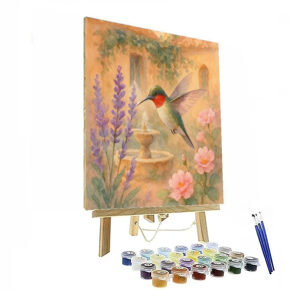 Hummingbird Pause In The Lavender Courtyard paint by color