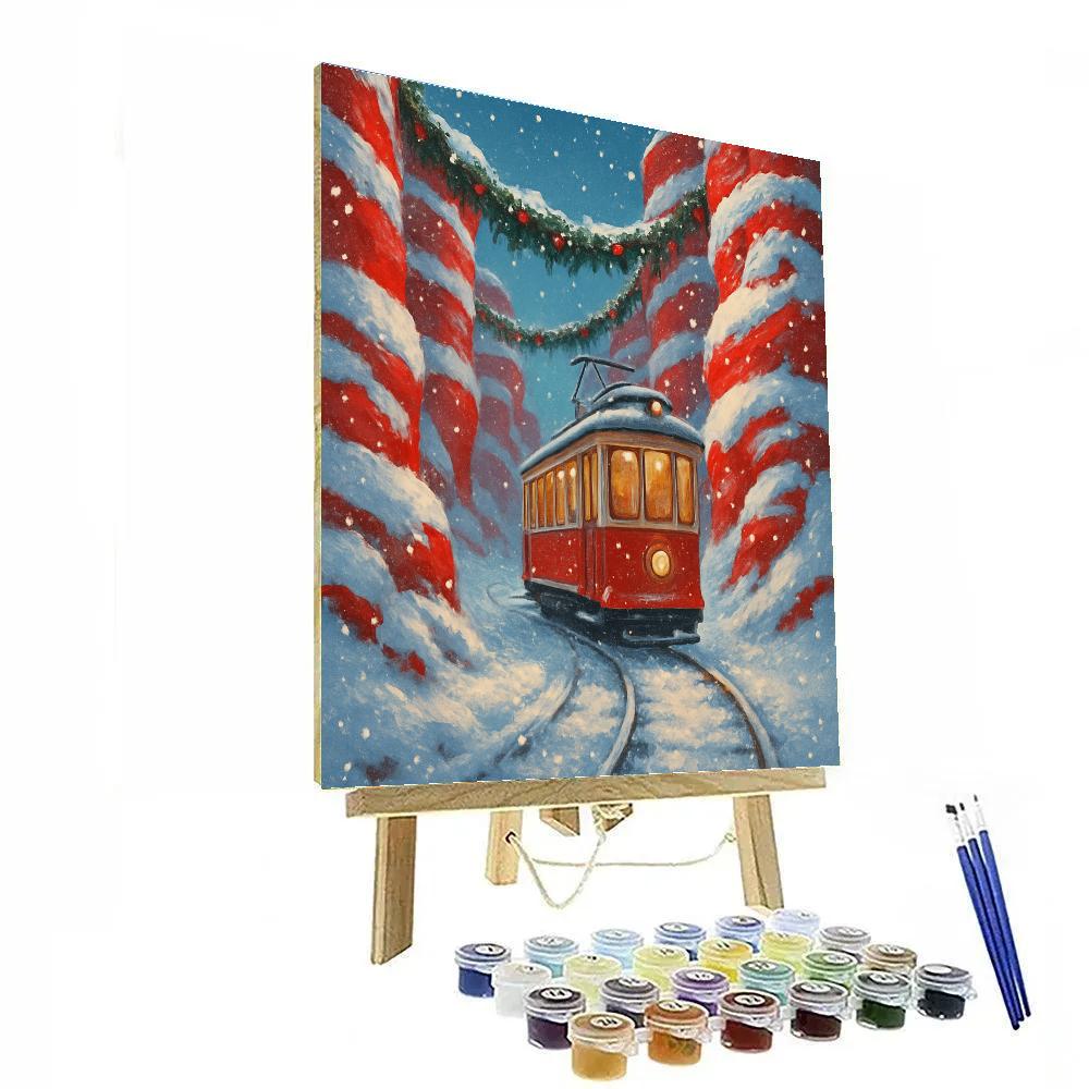 Icy Tram Ride Through Candy Cane Canyon paint by number