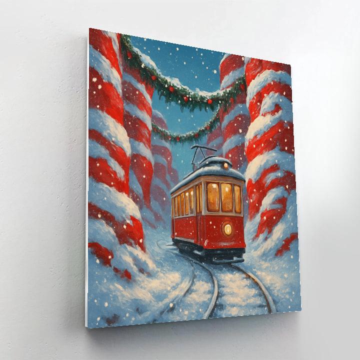 Icy Tram Ride Through Candy Cane Canyon paint by number