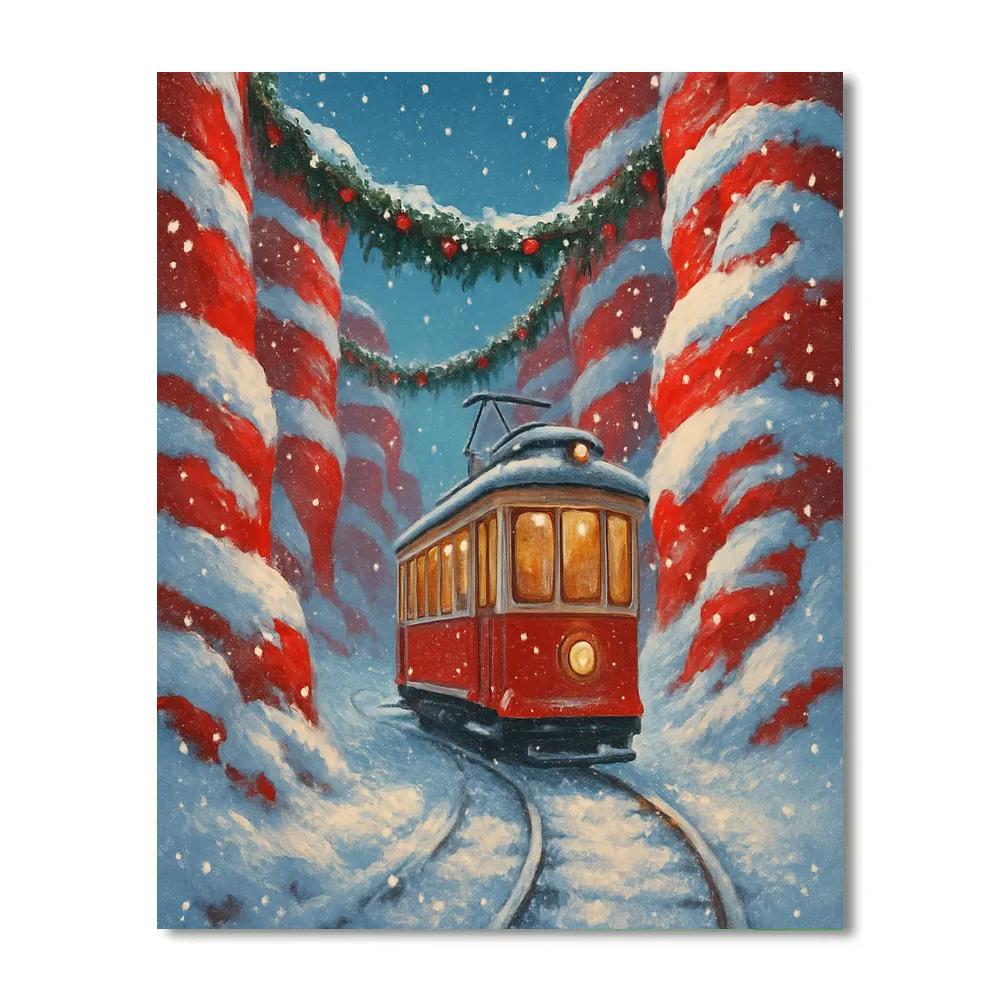 Icy Tram Ride Through Candy Cane Canyon paint by number