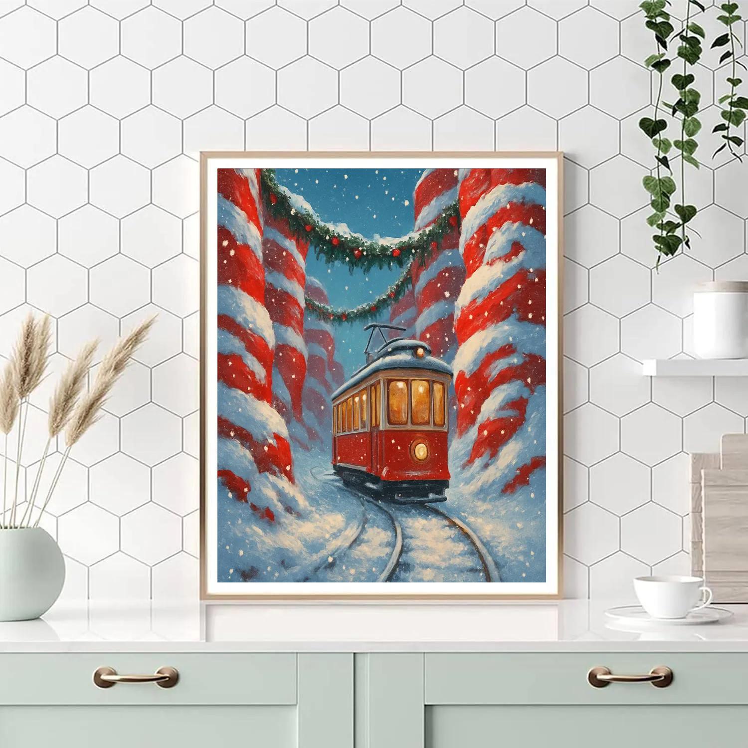 Icy Tram Ride Through Candy Cane Canyon paint by number