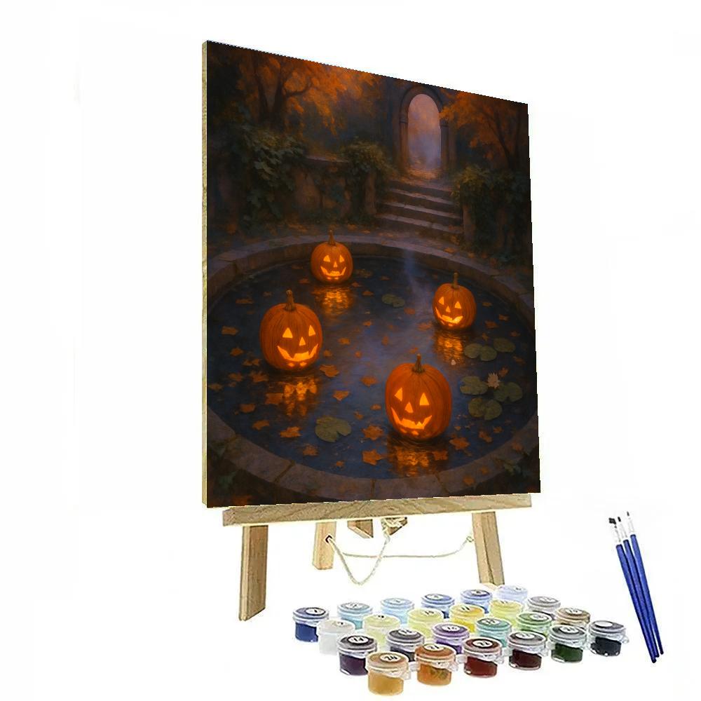 Moonwell Garden With Floating Jack O Lanterns paint by color