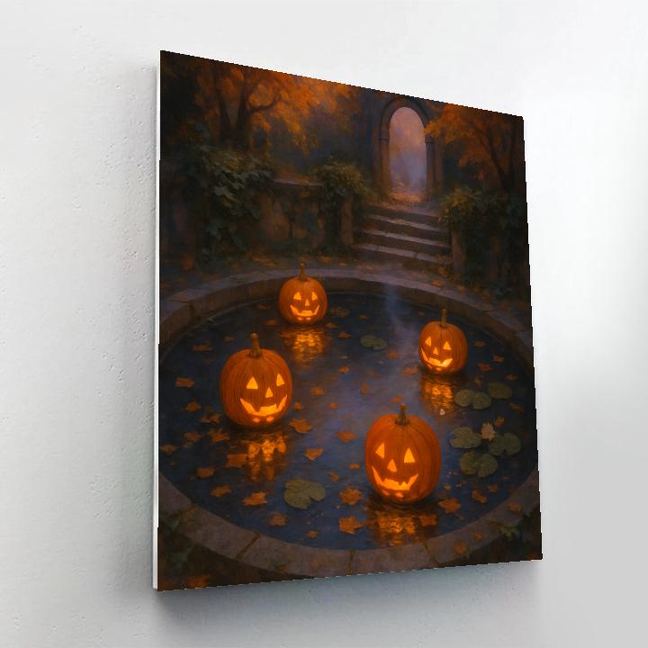 Moonwell Garden With Floating Jack O Lanterns paint by color