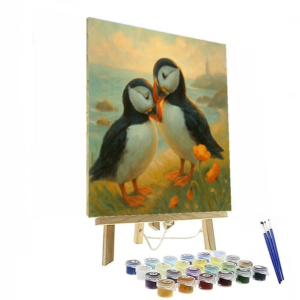 Puffins By The Sea Poppy Cliffs Paint by numbers art