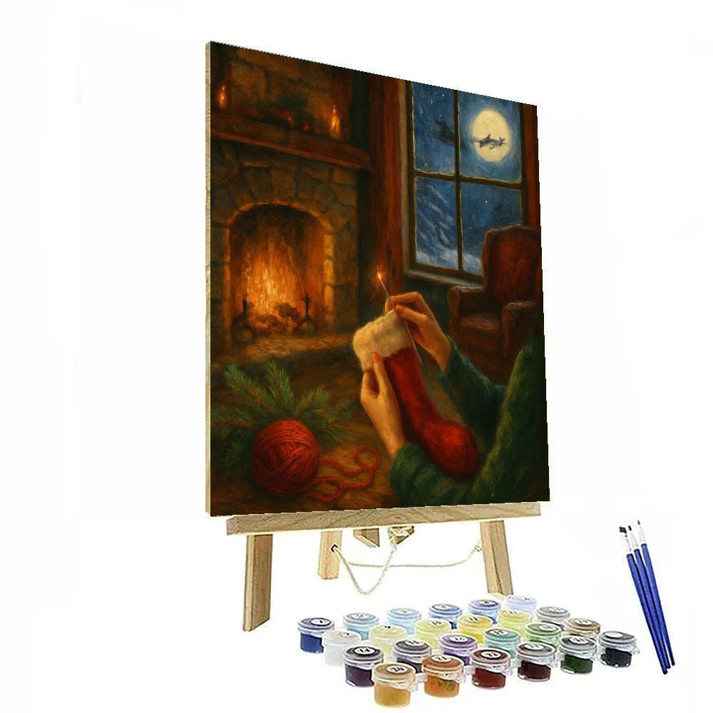 Hearthside Stocking Stitched By Moonlight Paint by numbers art
