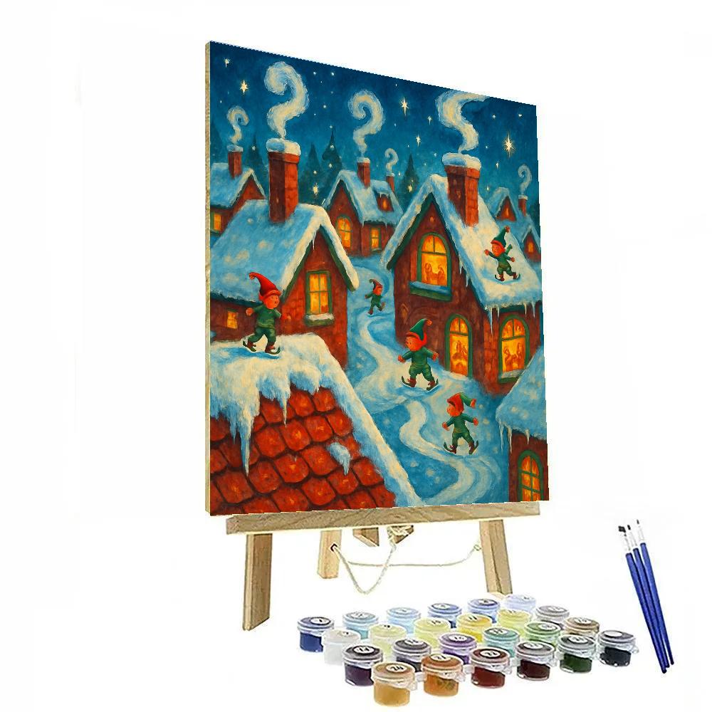 Santa Workshop Rooftops After Fresh Snow paint by color