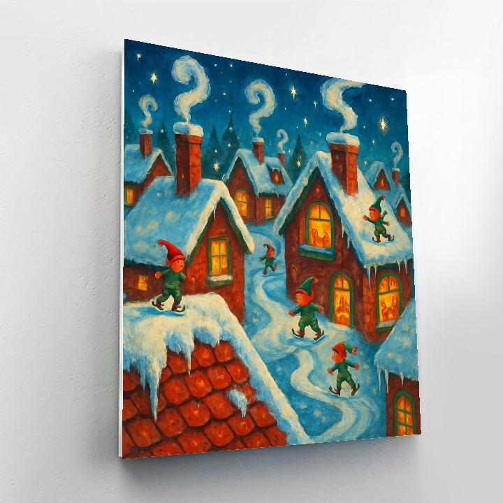 Santa Workshop Rooftops After Fresh Snow paint by color