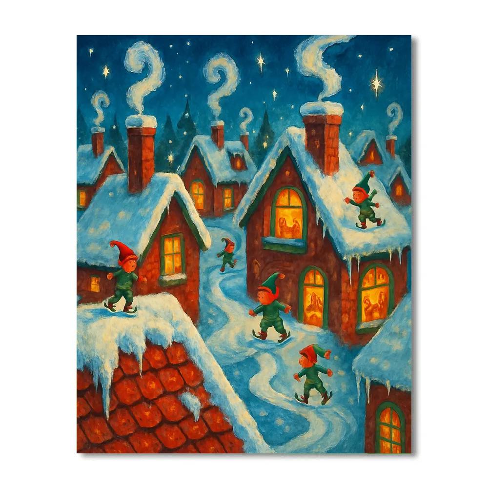 Santa Workshop Rooftops After Fresh Snow paint by color