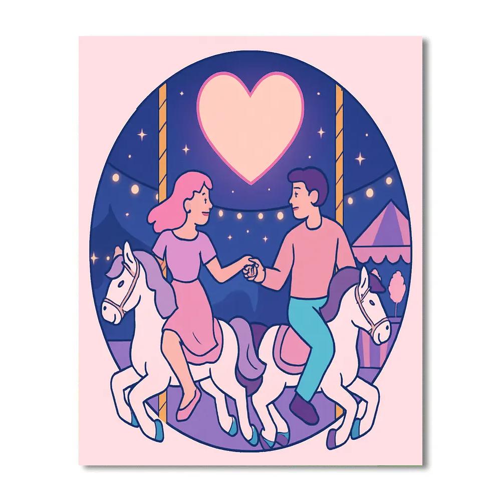 Moonlit Carousel Romance Valentines Day Edition painting number kit