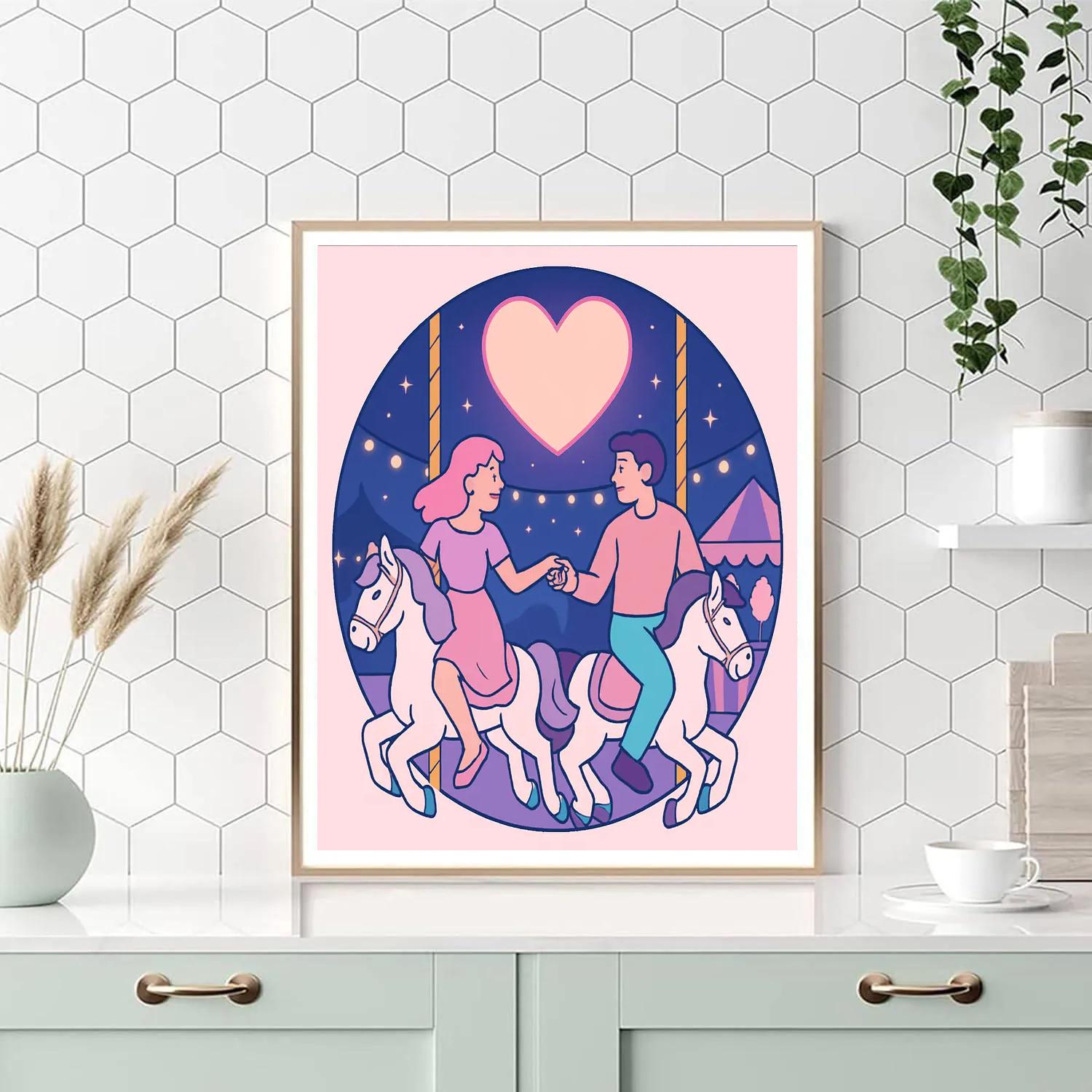 Moonlit Carousel Romance Valentines Day Edition painting number kit