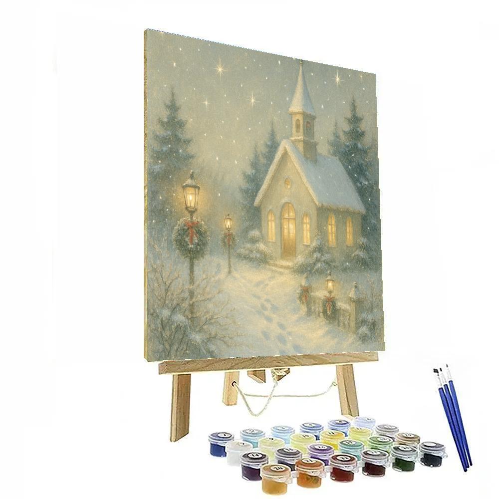 Silent Chapel Beneath Falling Star Snow paint by number