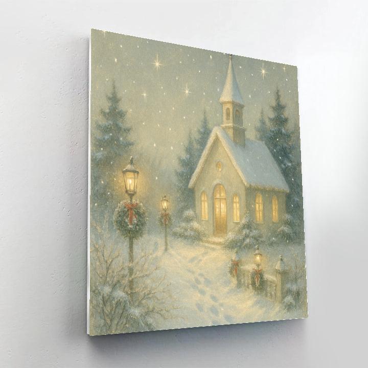 Silent Chapel Beneath Falling Star Snow paint by number