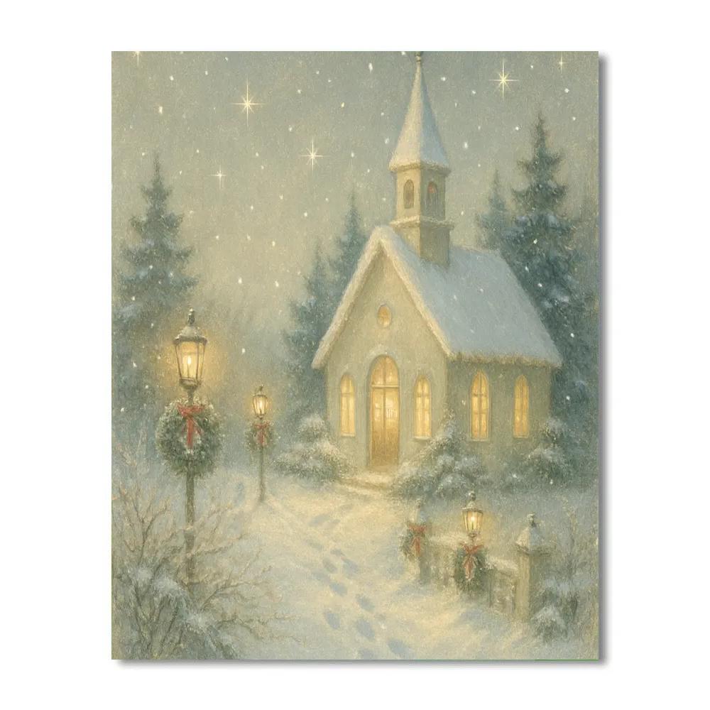 Silent Chapel Beneath Falling Star Snow paint by number