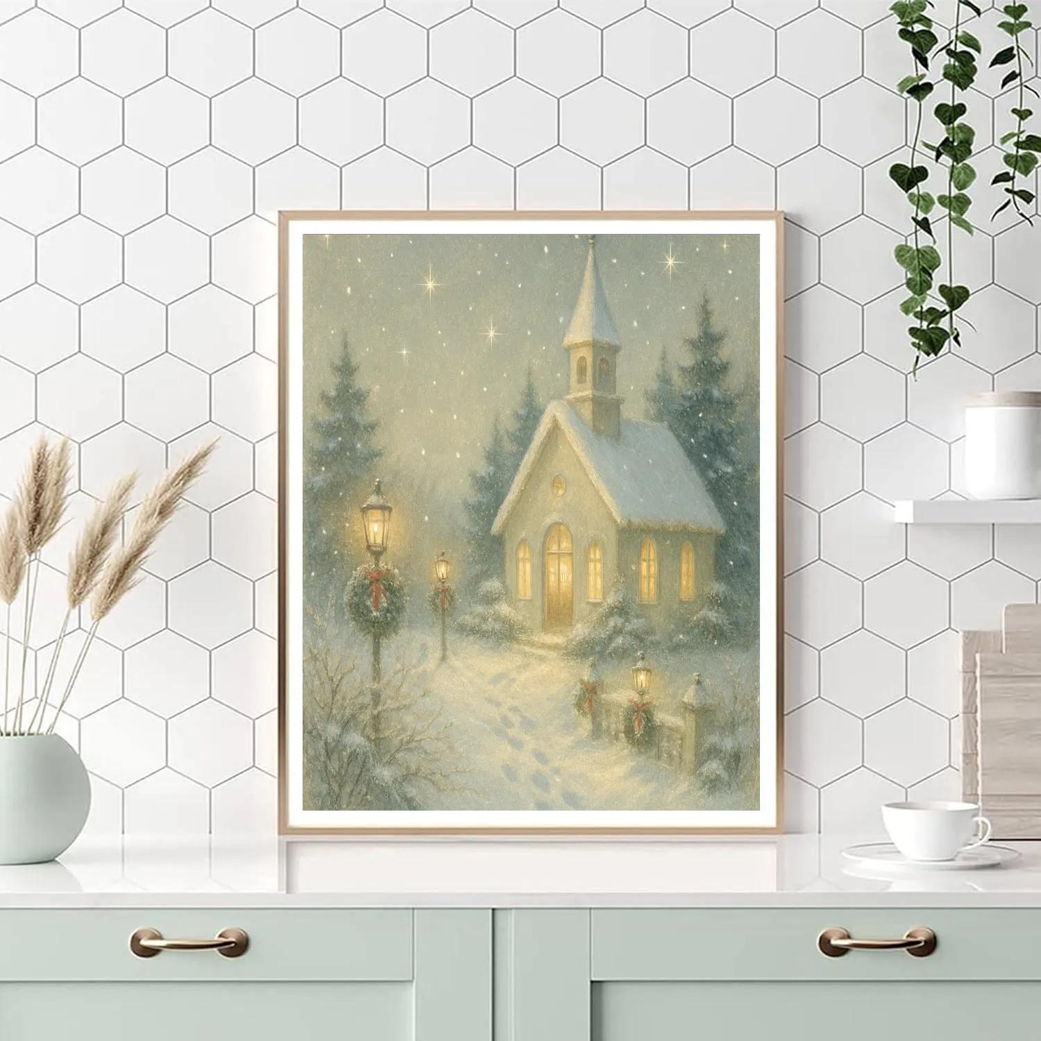 Silent Chapel Beneath Falling Star Snow paint by number