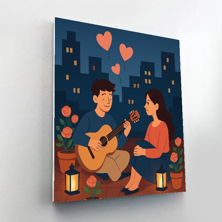 City Rooftop Serenade Under Valentines Day Skies Paint by numbers kits