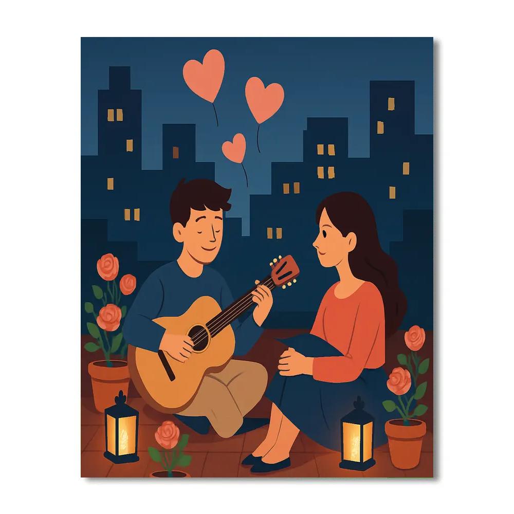 City Rooftop Serenade Under Valentines Day Skies Paint by numbers kits