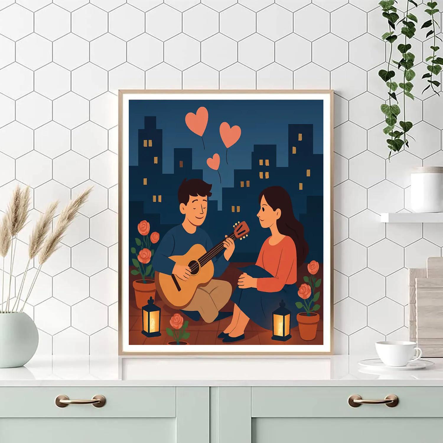 City Rooftop Serenade Under Valentines Day Skies Paint by numbers kits