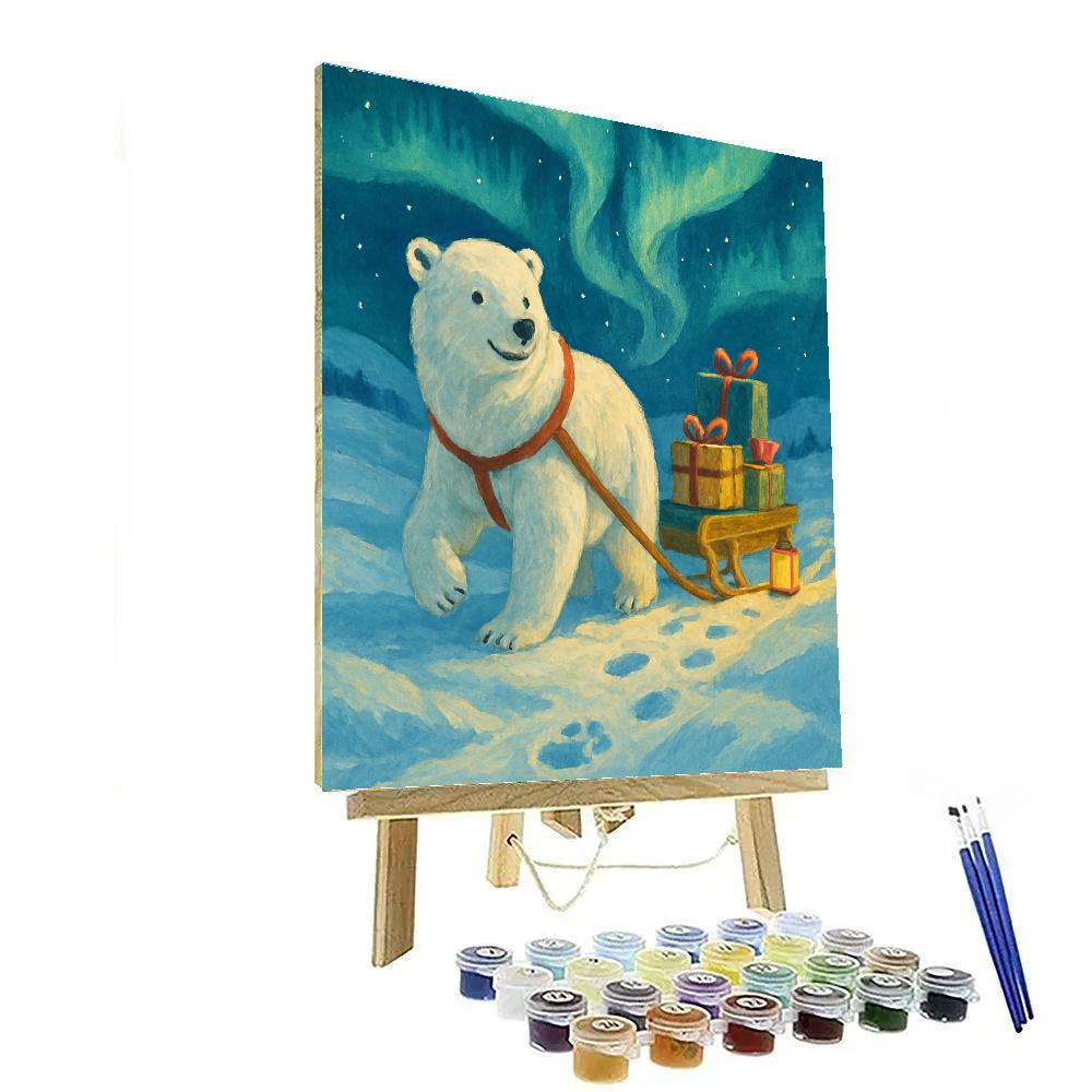 Polar Bear Mail Run By Northern Lights painting number kit