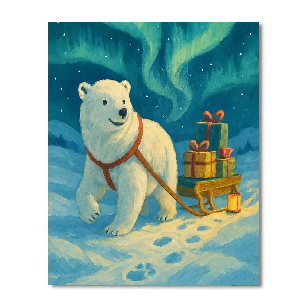 Polar Bear Mail Run By Northern Lights painting number kit
