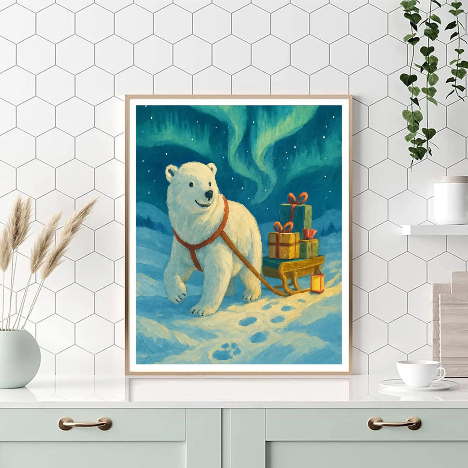 Polar Bear Mail Run By Northern Lights painting number kit