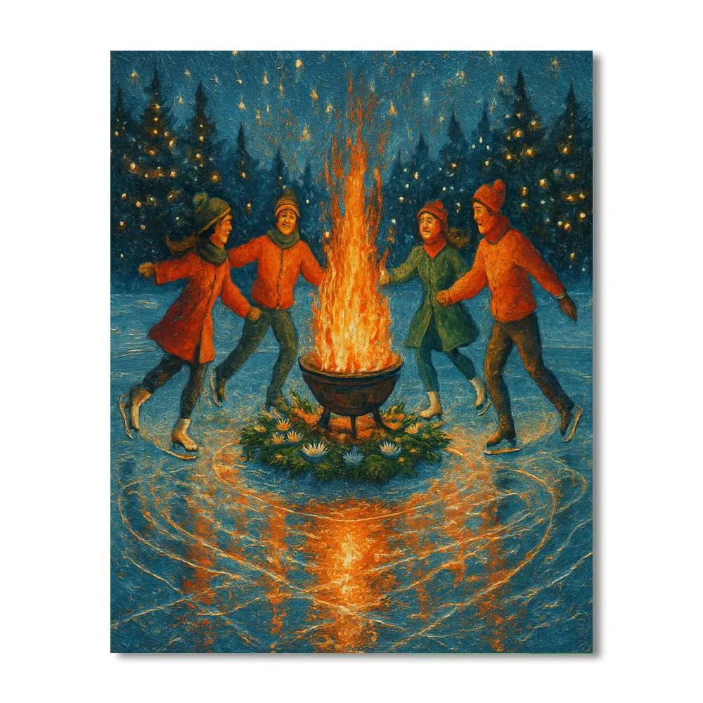 Skaters Circling The Evergreen Fire Bowl painting number kit