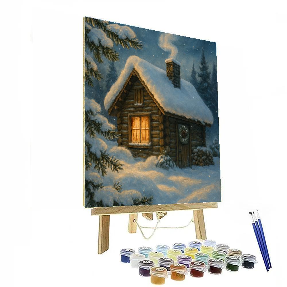 Mountain Cabin With Starlit Snow Curtains DIY paint by numbers