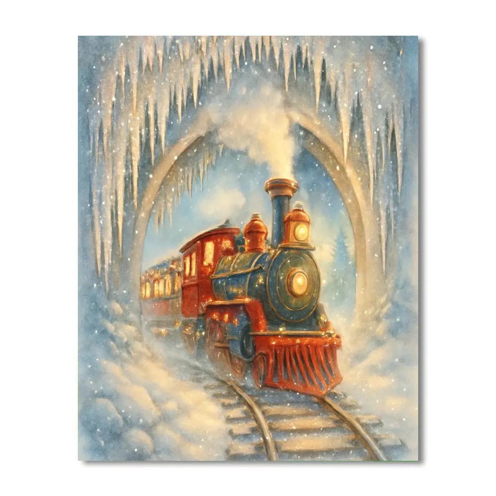 Toy Train Through The Icicle Tunnel Numbered painting kits