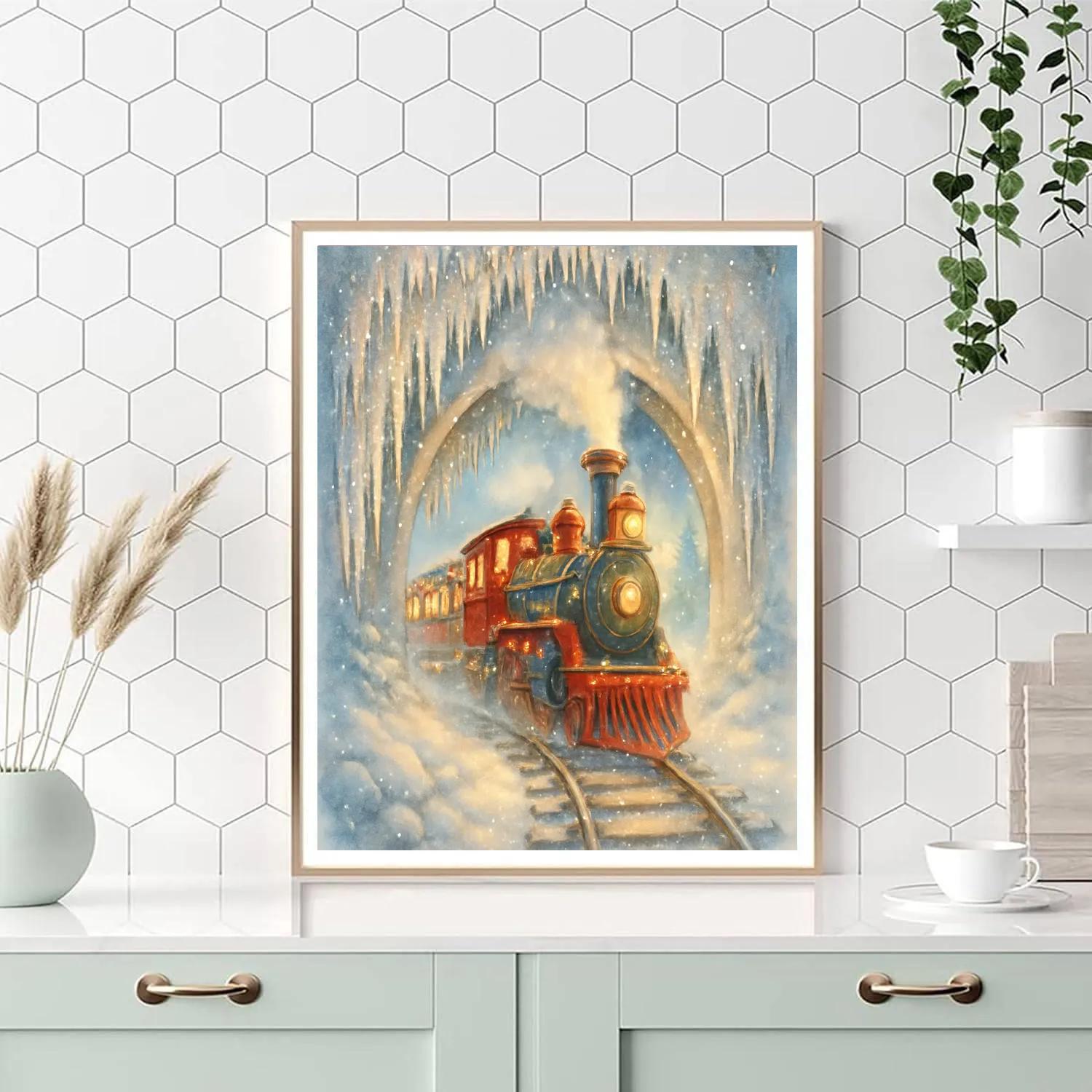 Toy Train Through The Icicle Tunnel Numbered painting kits