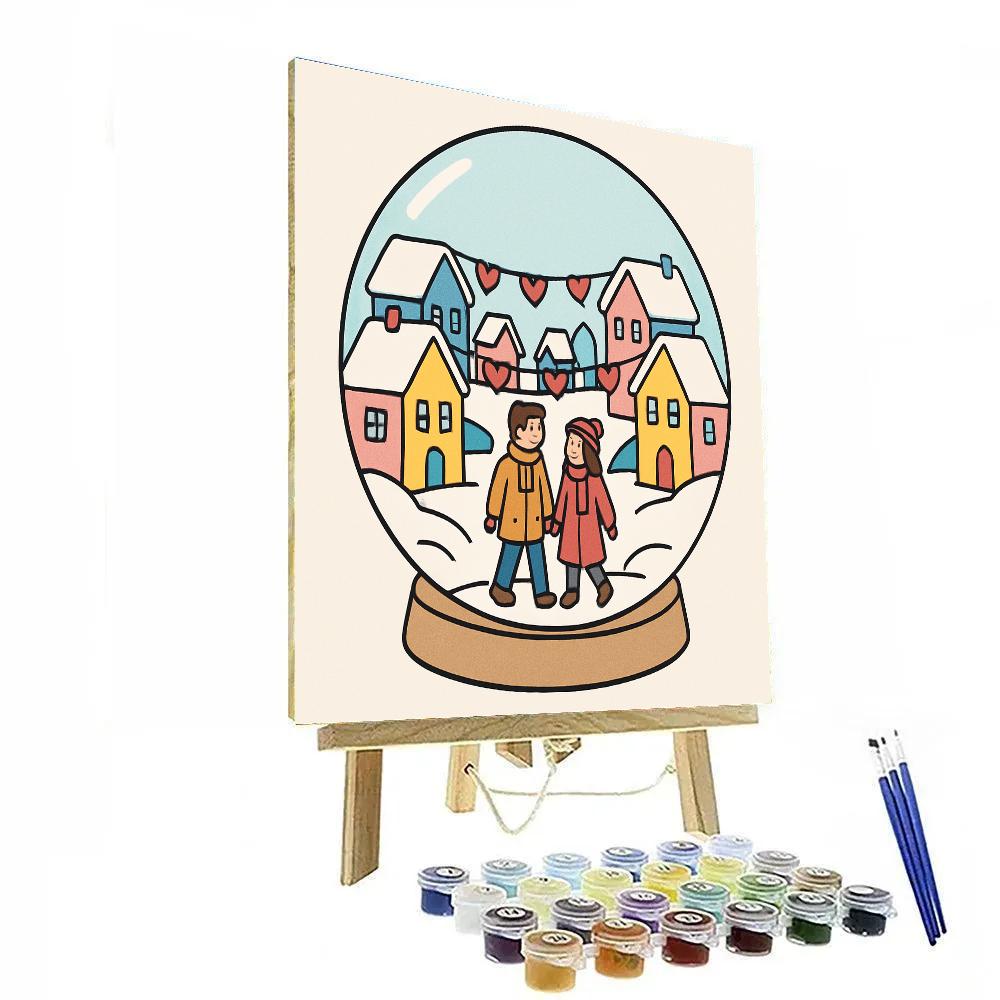 Snowglobe Valentines Day Village Stroll DIY paint by numbers