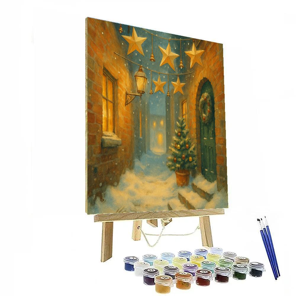 Festival Of Paper Stars In Snowy Alley Paint by numbers art