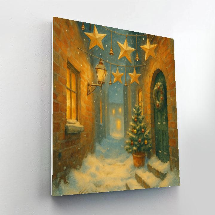 Festival Of Paper Stars In Snowy Alley Paint by numbers art