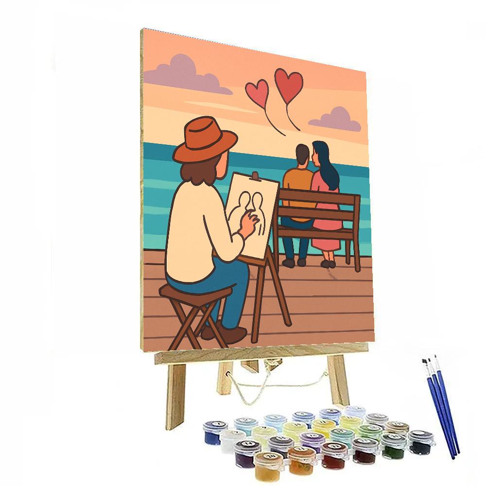 Seaside Boardwalk Valentines Day Sketch paint by number