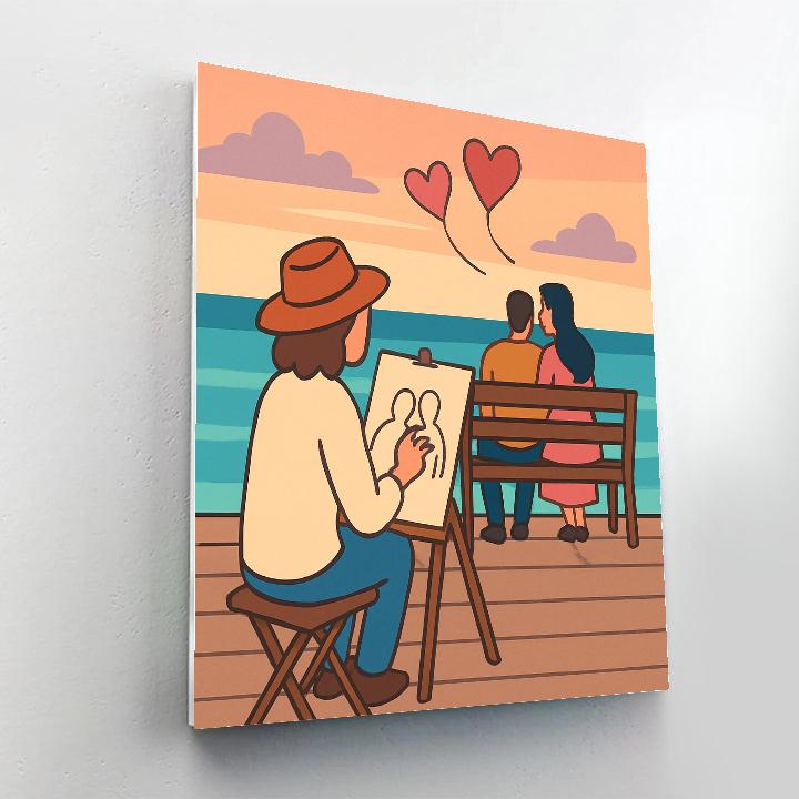 Seaside Boardwalk Valentines Day Sketch paint by number