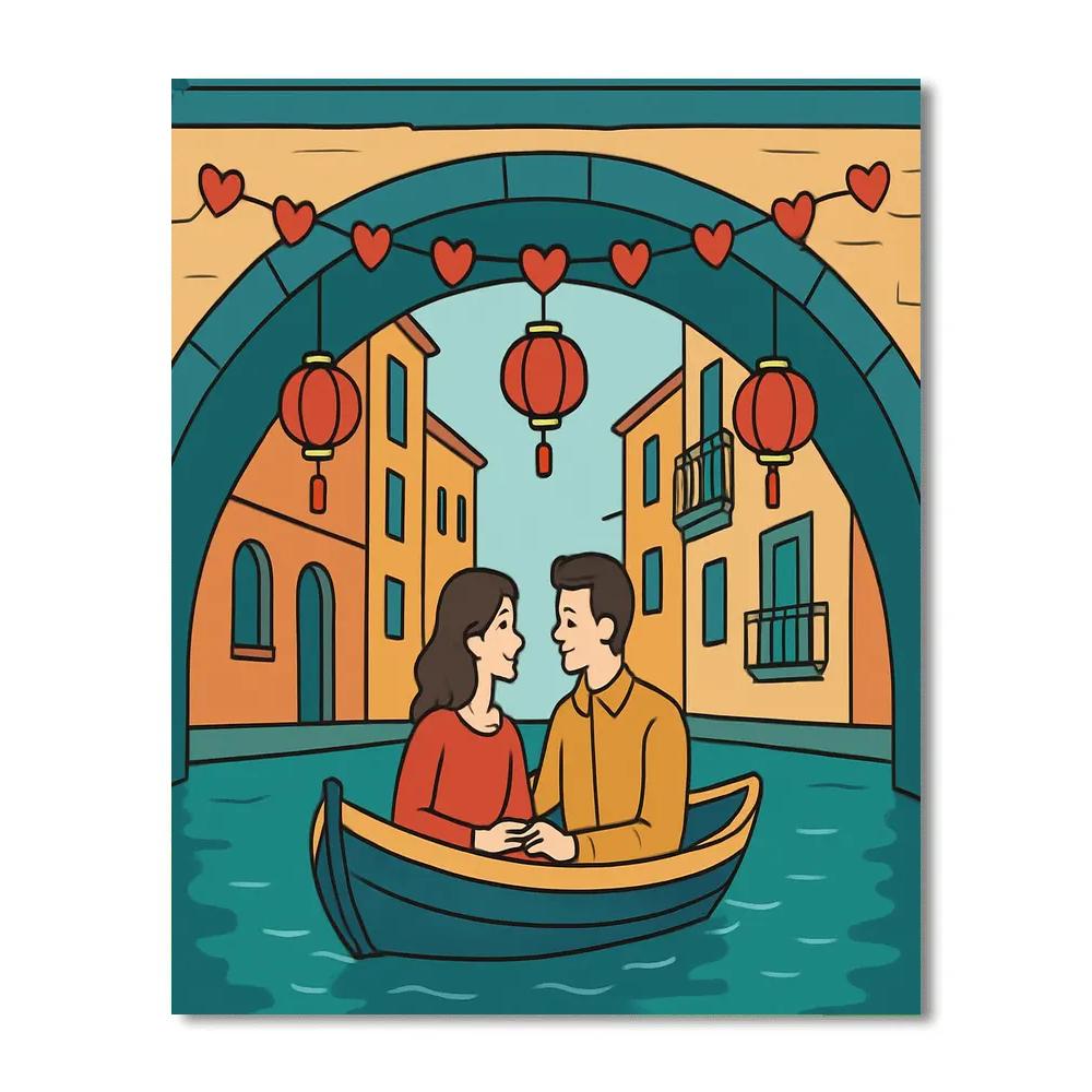 Canal Boat Ride On A Valentines Day Evening Numbered painting kits