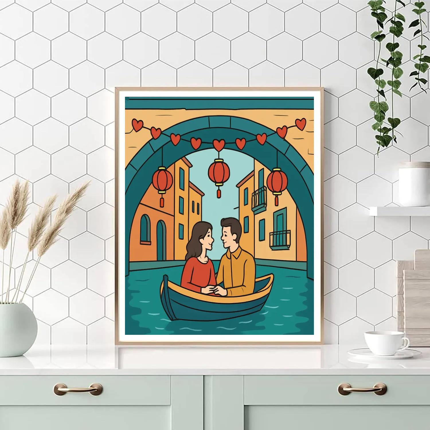 Canal Boat Ride On A Valentines Day Evening Numbered painting kits
